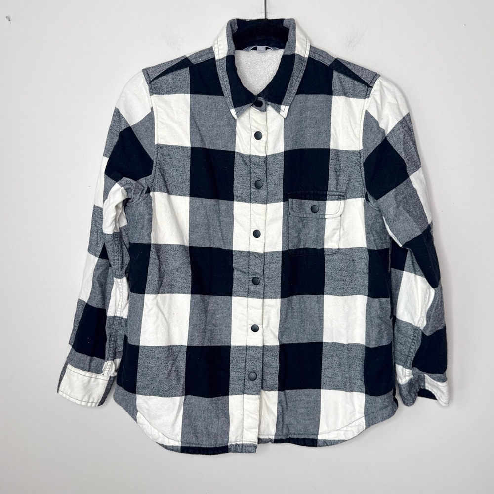 Uniqlo Women's Large Buffalo Plaid Sherpa Lined Button Down Shirt Jacket Shacket